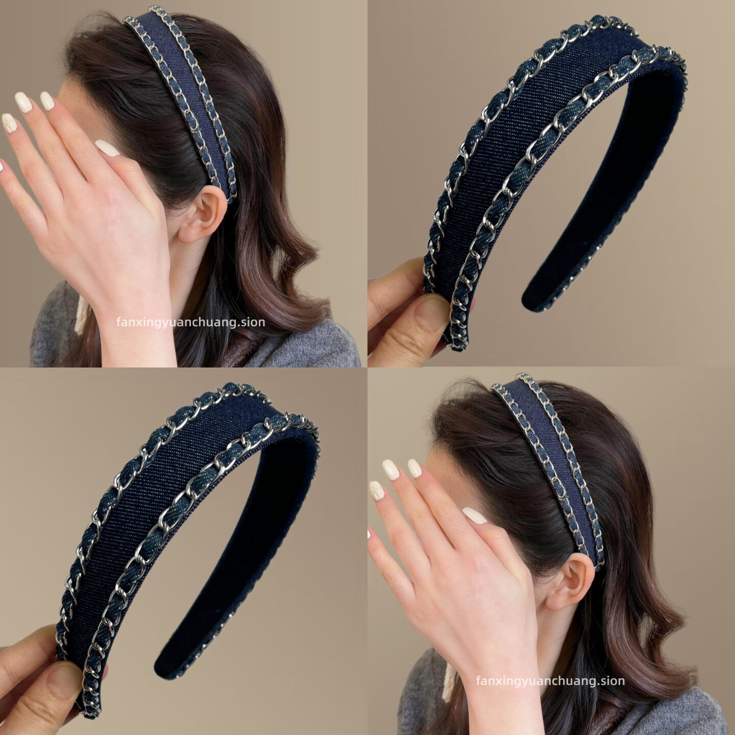 韩国简约小香风链条发箍女