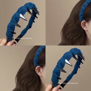 毛线缠绕高颅顶发箍秋冬高级感头箍带齿防滑旅行发卡 冰岛雪夜
