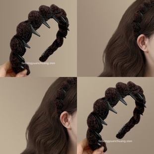 【黛花墨雨】秋冬带齿毛绒发箍高颅顶防滑头箍波浪型气质旅行发卡