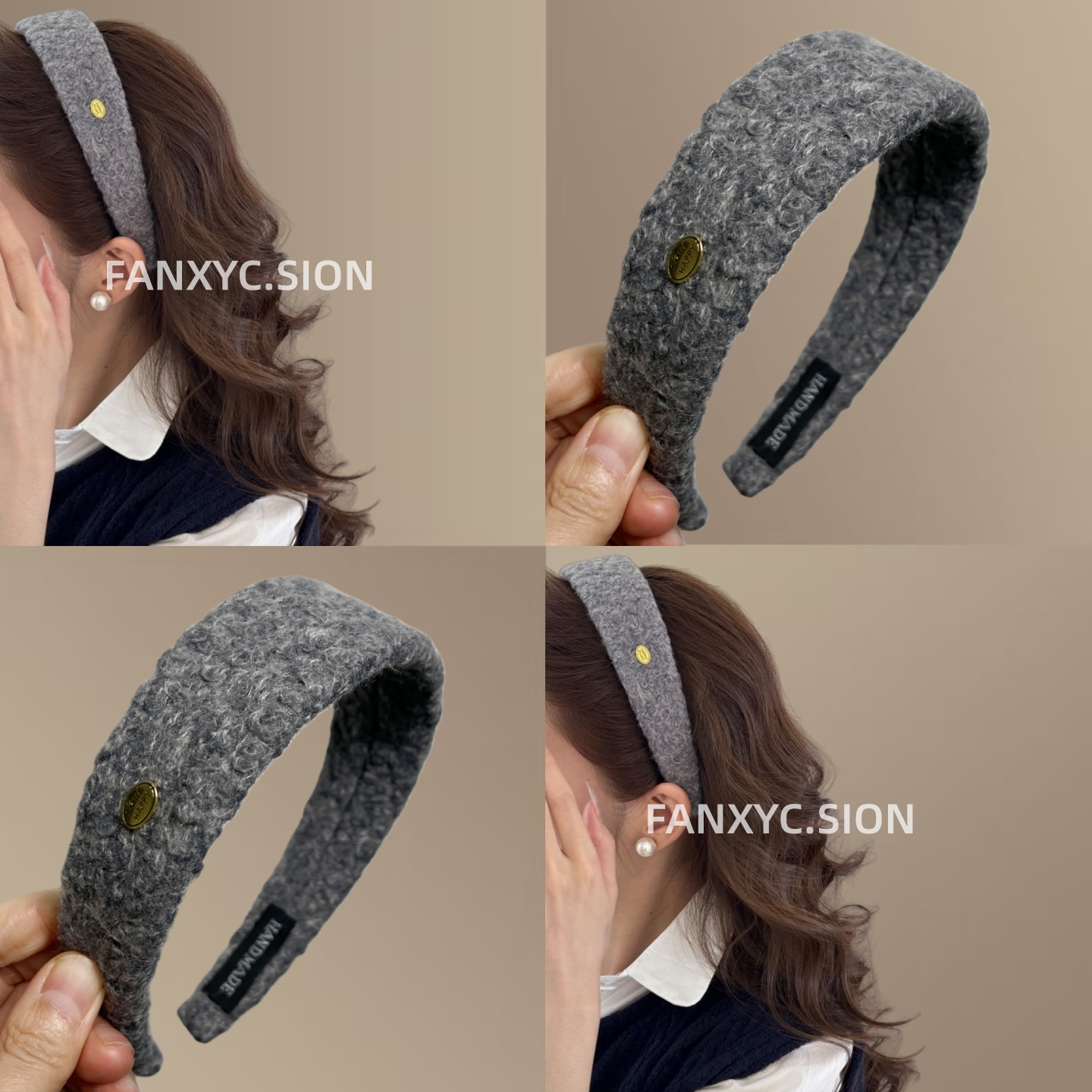 韩国宽版秋冬金标字母毛绒发箍