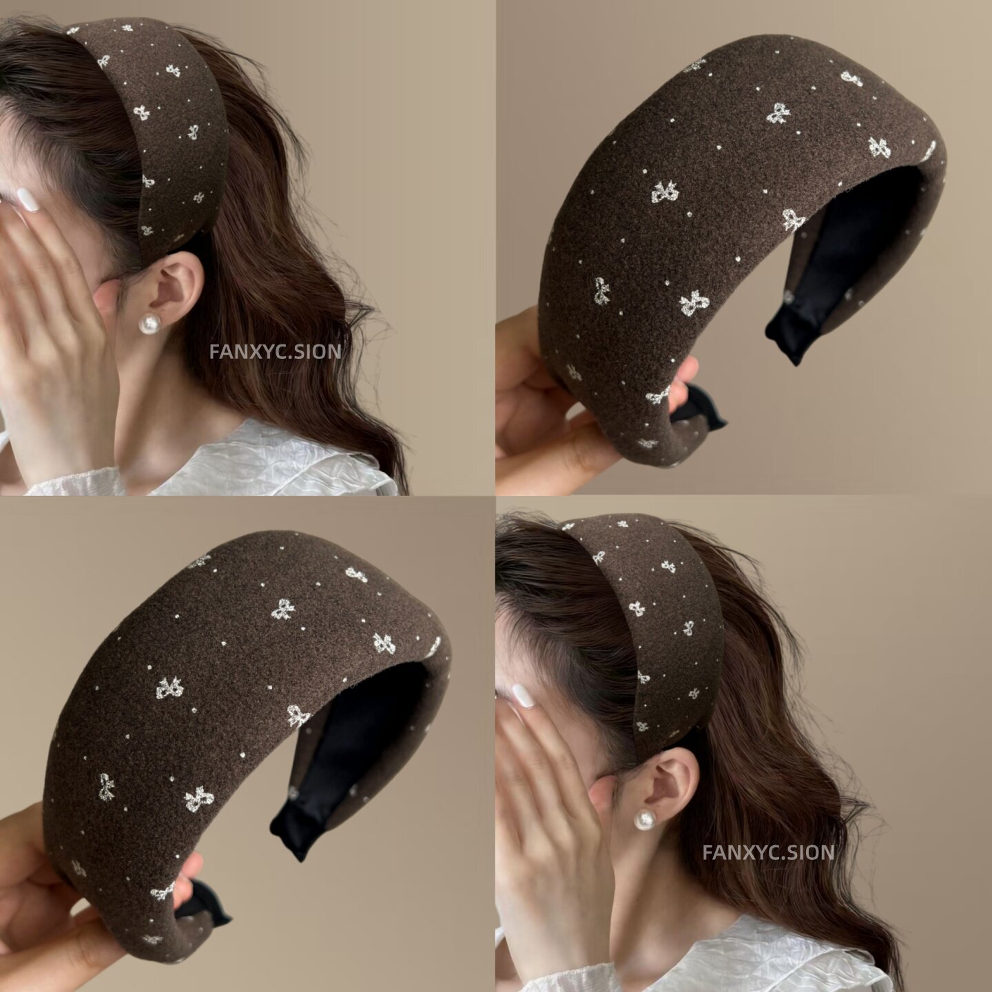 韩系毛呢蝴蝶结宽边发箍高颅顶