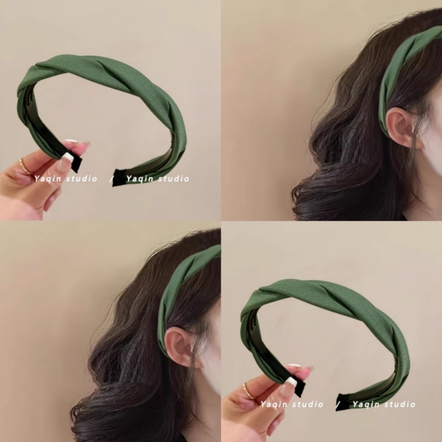 气质女神不可少~绿色麻花高颅顶百搭高级感发箍女