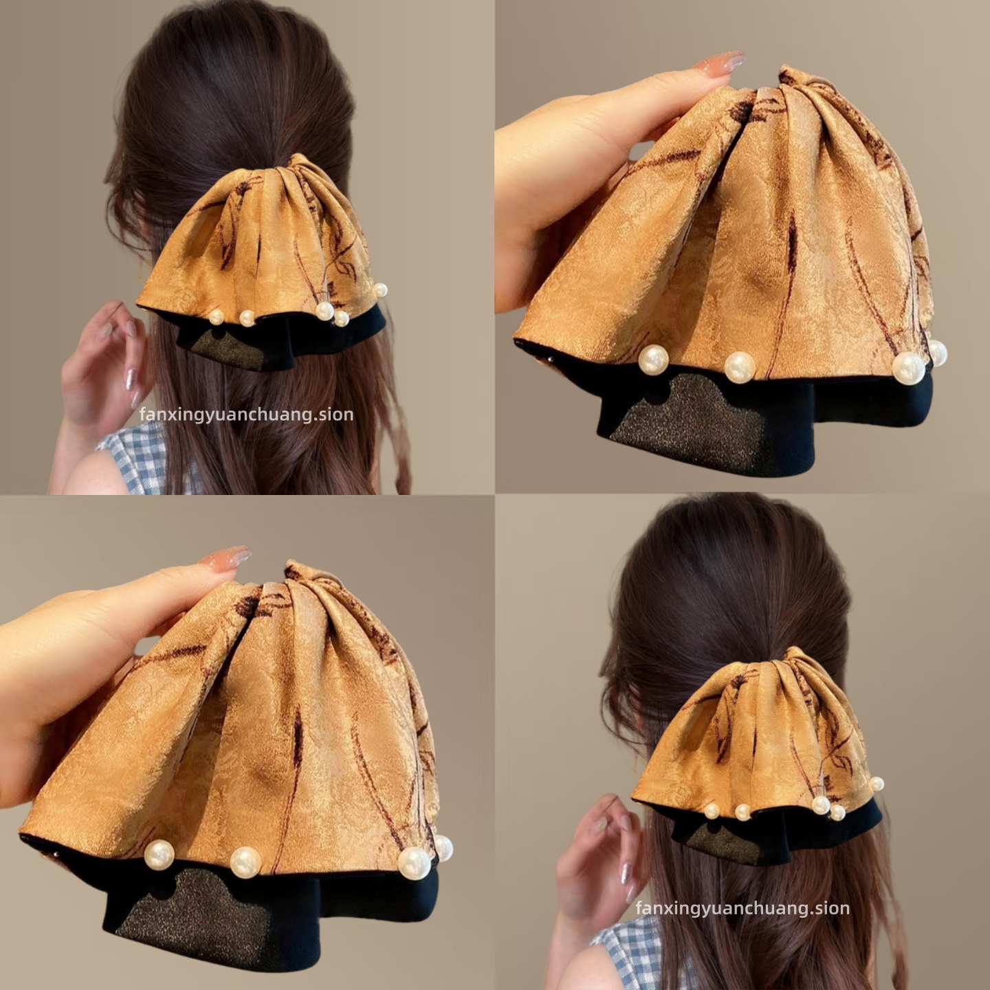 高级感中式扎染珍珠裙摆马尾夹