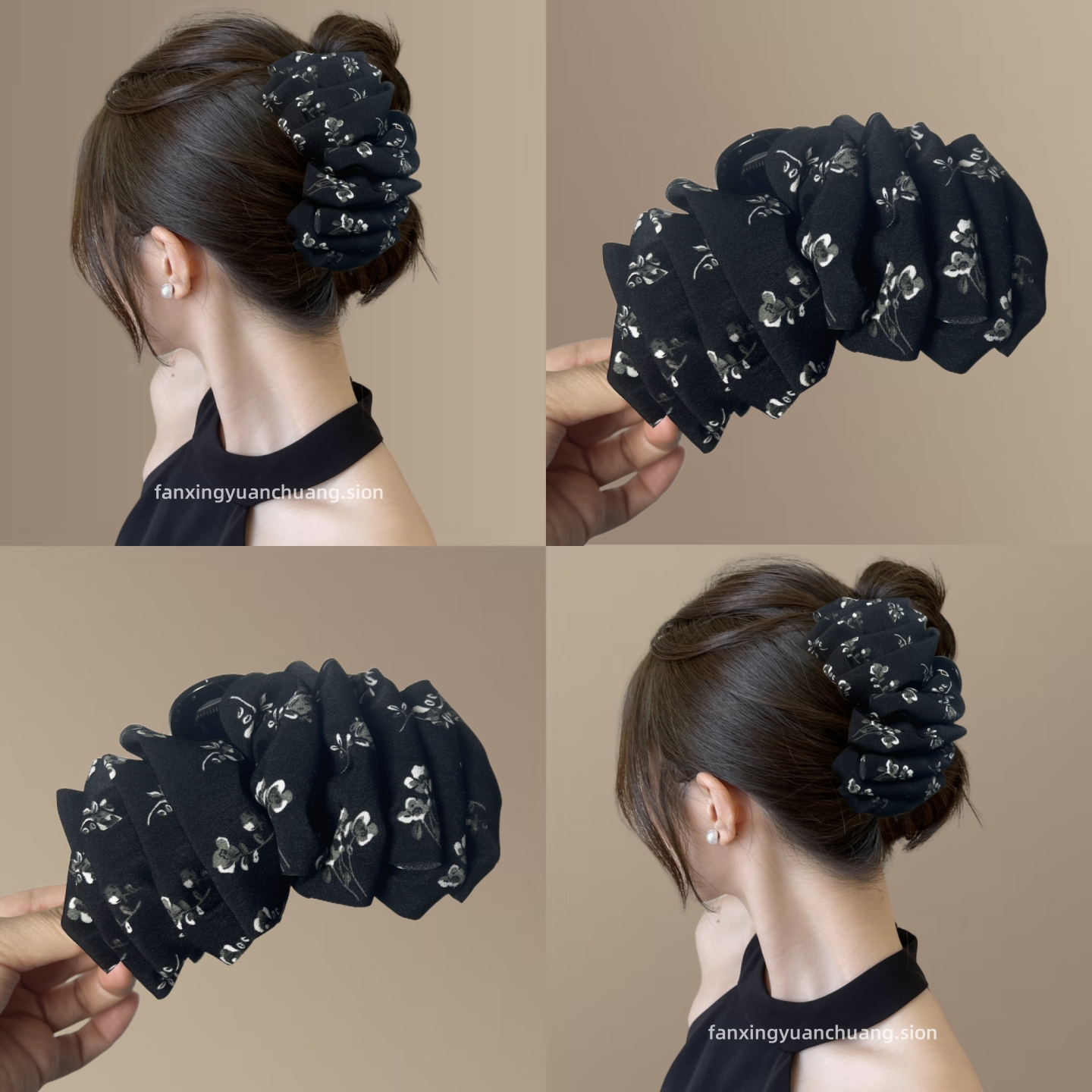 【巨显发量】抓夹女高级感碎花泡泡发夹后脑勺鲨鱼夹子旅行发卡