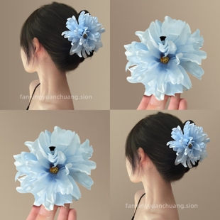 海边渡假~超仙真花朵抓夹后脑勺大号高颜值甜美气质女头饰鲨鱼夹