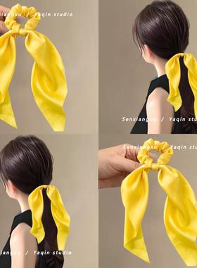 黄色打结缎面大肠发圈！旅行发卡！马尾飘带扎头绳韩版发箍头饰女