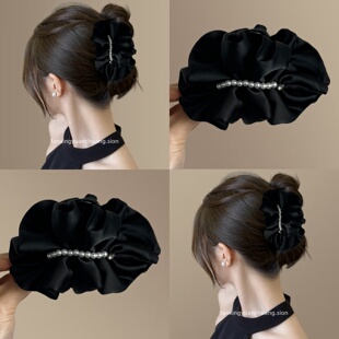 珍珠椭圆布艺抓夹日常百搭发夹高级感鲨鱼夹旅行发卡 灿若繁星