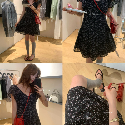 西西里少女～法式茶歇绝美收腰碎花连衣裙10670
