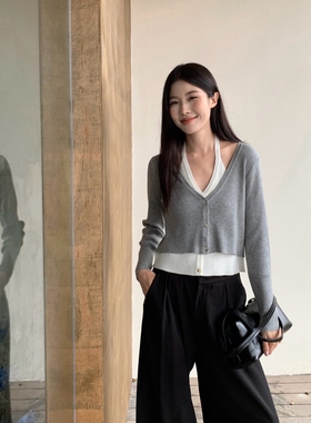 2024秋上新 假两件挂脖设计气质针织开衫  q53716
