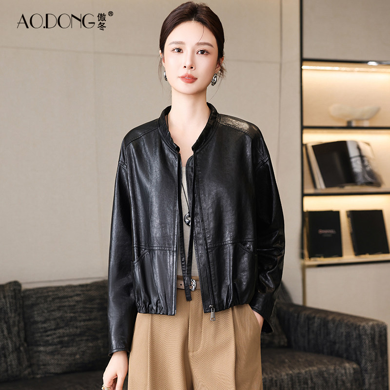海宁真皮皮衣女短款植鞣绵羊皮休闲长袖小个子夹克衫单皮外套春秋