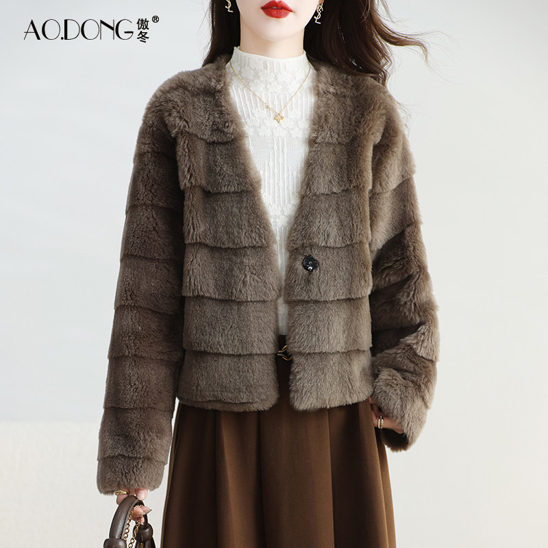 海宁颗粒绒皮草外套女短款保暖休闲加厚一体V领羊羔毛毛大衣冬季,女装/女士精品,皮草,淘宝优惠券,粉丝福利购,淘宝优惠卷