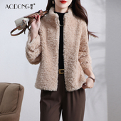 立领一体保暖羊羔毛大衣冬季 2024新款 海宁颗粒绒皮草外套女短款
