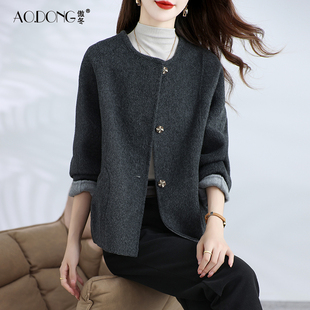 高级感双面绒大衣女短款 羊毛呢子小个子百搭休闲妈妈简约外套秋冬