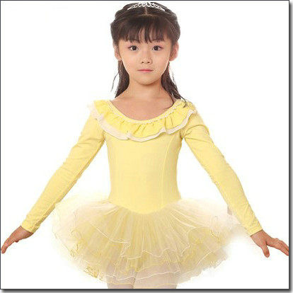 秋冬长袖棉质舞蹈纱裙女童演出演唱舞台服装儿童练功芭蕾服开裆扣