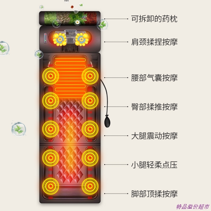 新品按摩床垫跨境肩颈腰部揉捏家用加热遥控按摩椅垫多功能全身按