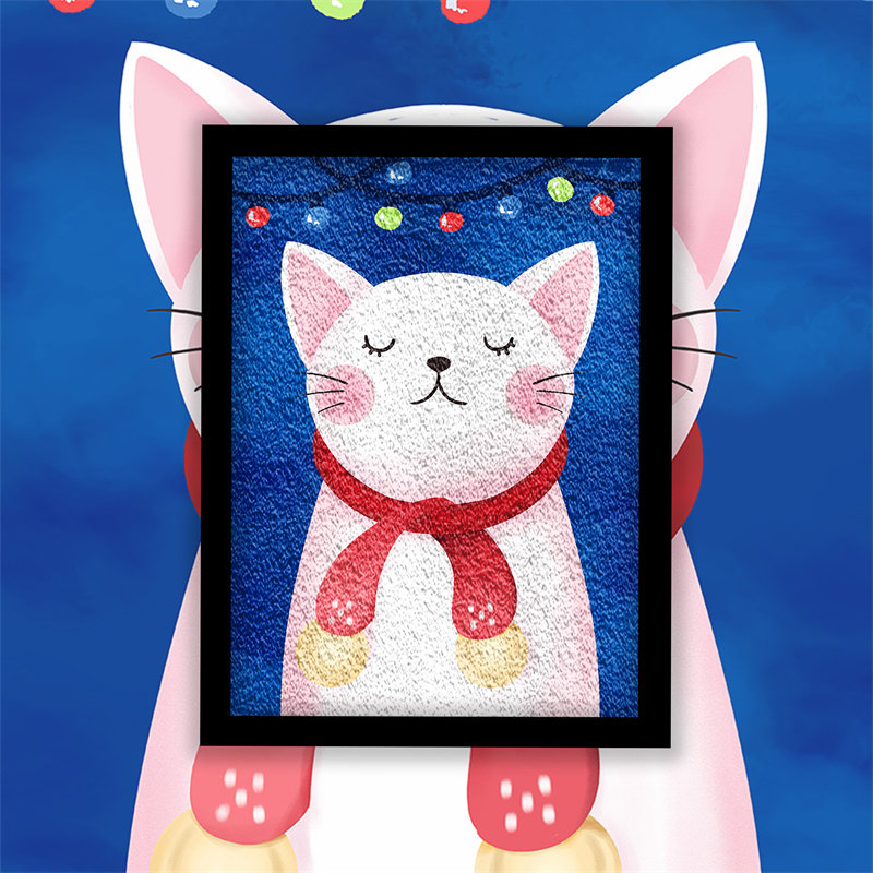 卡通猫咪派对儿童环保手工DIY纸浆画减压材料包带框亲子彩泥画