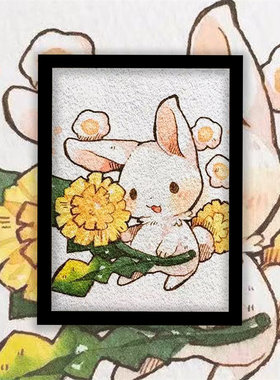 卡通长耳兔子儿童环保手工DIY纸浆画创意减压材料包亲子彩泥画