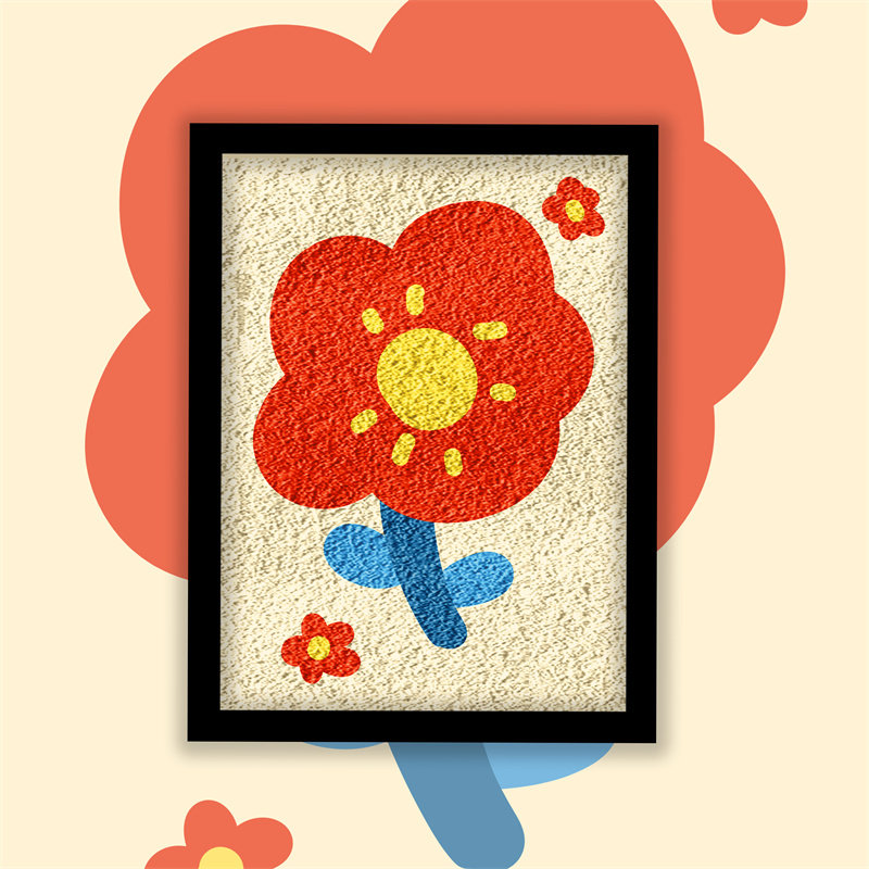 奖励一朵小红花 卡通风简易拼色小花朵动物 幼儿学前绘画纸浆画