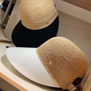 草帽女夏季新品拉菲草拼接马术帽海边出游太阳帽百搭防晒遮阳帽子
