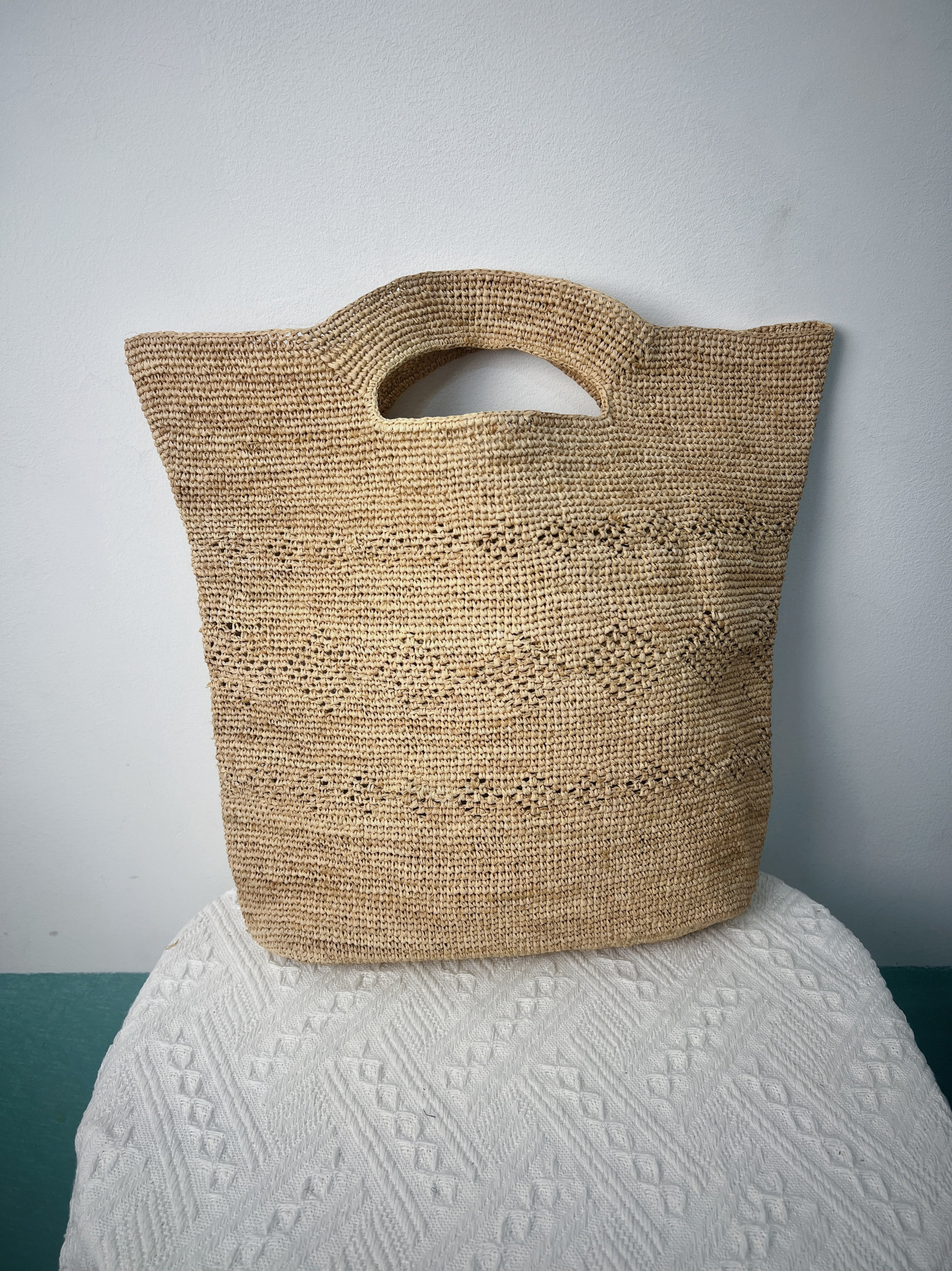 日系拉菲草手工大号草编包手钩包