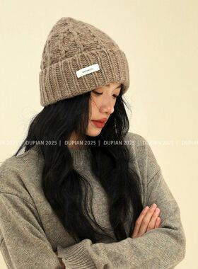 100%美利奴羊毛保暖针织帽女