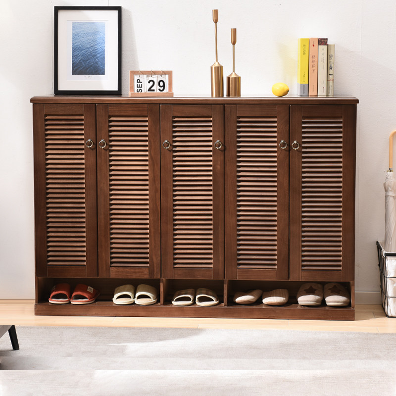 鞋柜实木大容量储物透气简约现代防尘收纳门厅柜对开门原木柜子