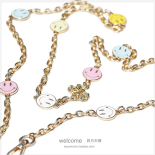 滴胶笑脸装饰包包链条配件包带肩带小包包链金属链包链手机壳挎链