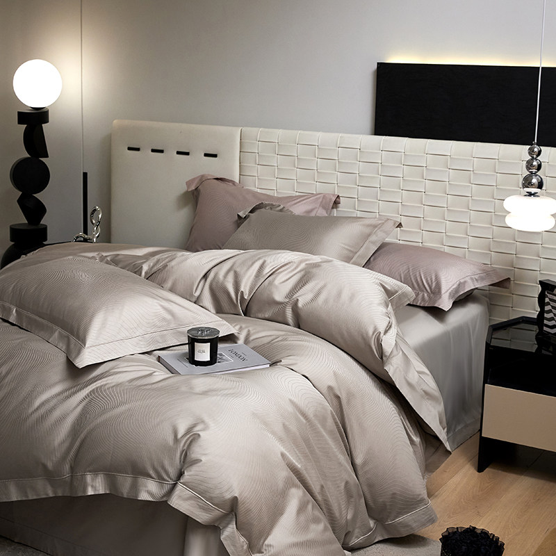 高档100S长绒棉四件套提花轻奢全棉裸睡床单被套美式高级床上用品