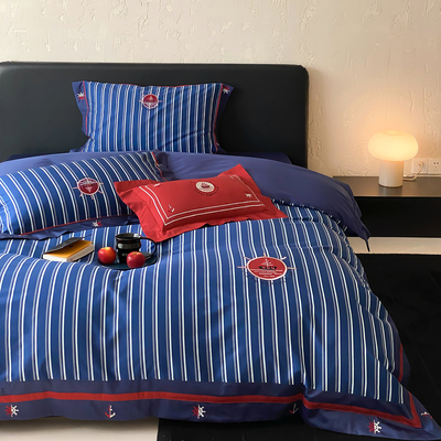 100S长绒棉英伦风亲肤四件套男生