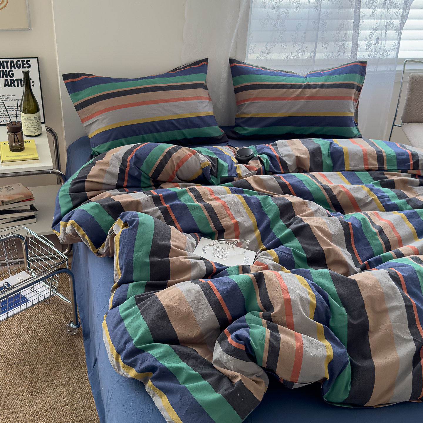 全棉色织水洗棉四件套亲肤裸睡床单被套青少年大学生单人床上用品