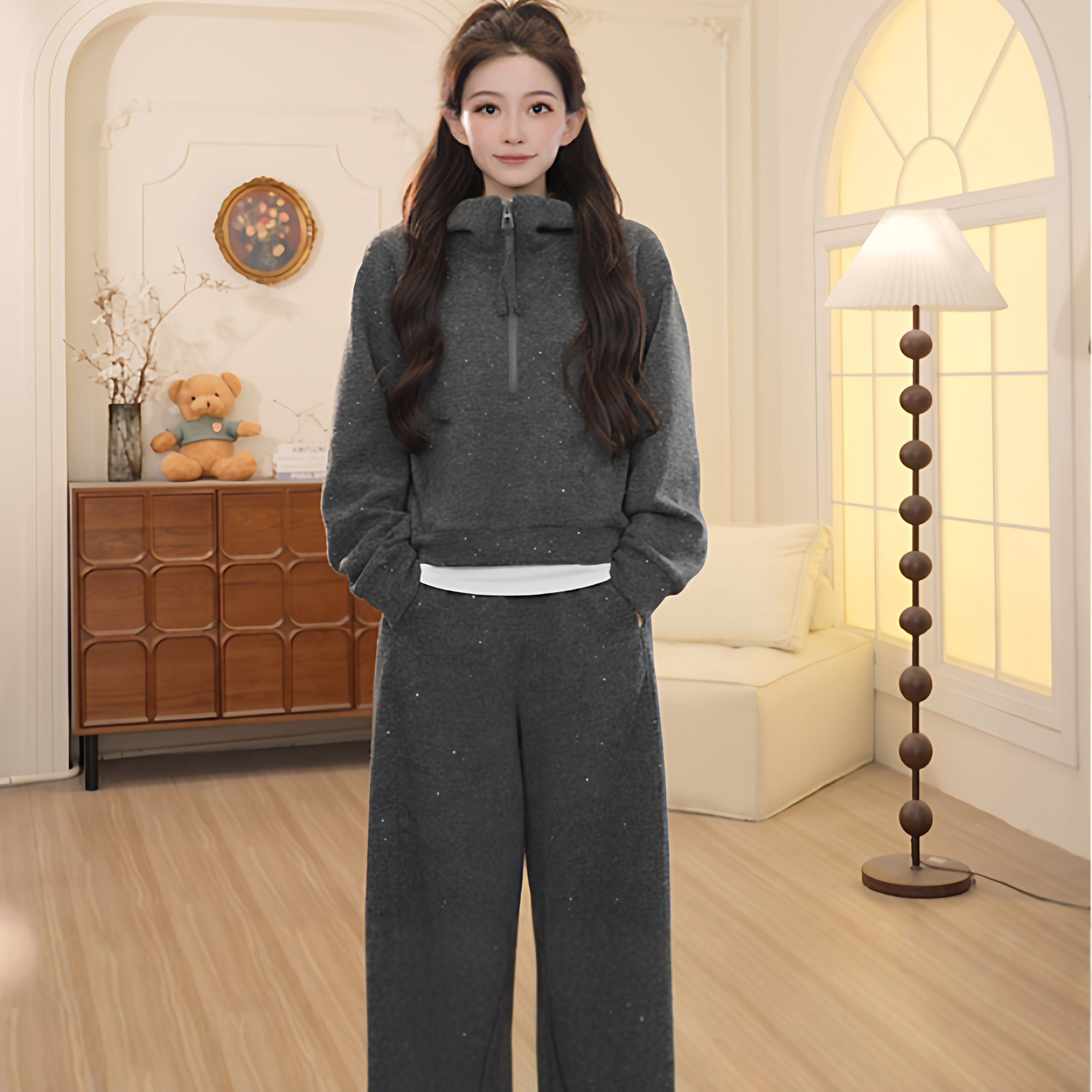 25春季新款连帽卫衣长裤两件套