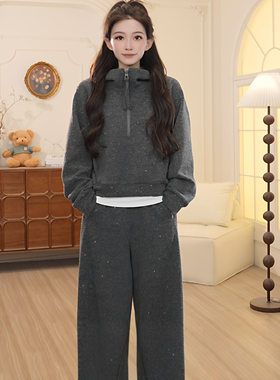 Basic House/百家好25秋季时尚连帽卫衣长裤两件套B0185B5N852