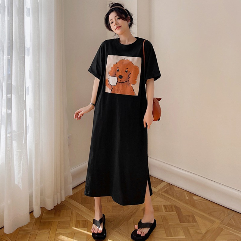 慵懒风t恤裙女夏季遮屁股韩版宽松加大码显瘦中长款过膝连衣裙ins
