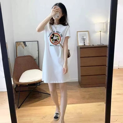 米奇纯棉中长款短袖连衣裙短裙子
