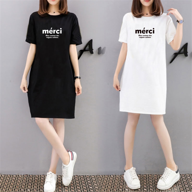 白色t恤女棉宽松大码中长款睡裙