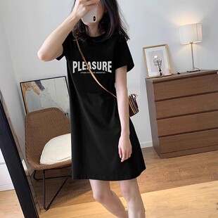 中长款T裙夏小个子内搭显瘦短袖圆领纯棉T恤打底衫女连衣裙短裙子