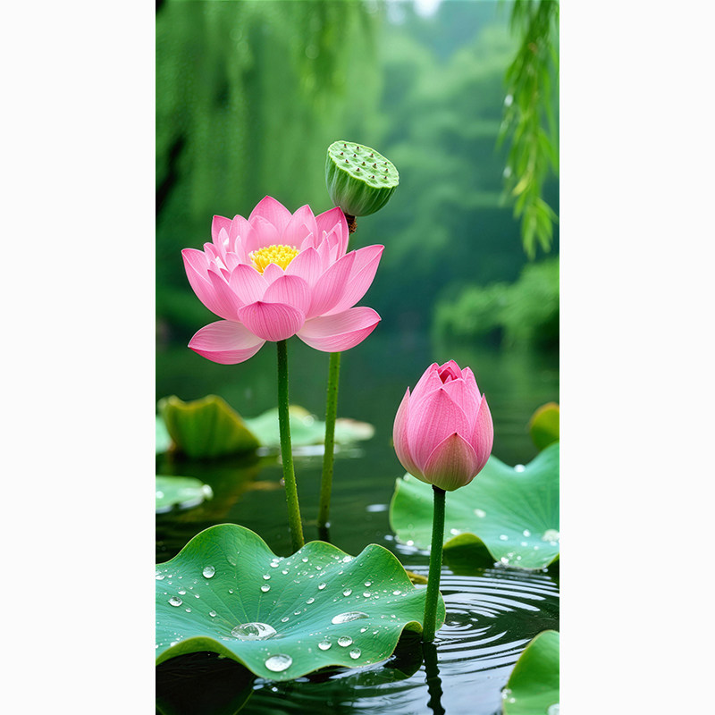 新中式玄关荷花装饰画卧室无框画现代装饰画