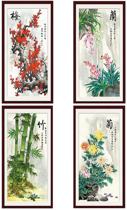 装饰画客厅沙发玄关中堂背景墙无框画心芯山水国画梅兰竹菊四君子