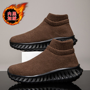 秋冬透保暖休闲袜子纯色女士一脚蹬软底防滑情侣鞋 男士 运动鞋 男鞋