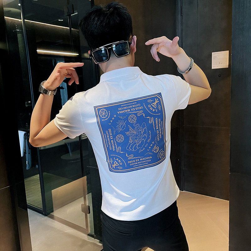P148-P45 控65 社会小伙修身短袖polo衫男翻领t恤潮 白图片