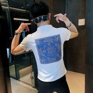 P148-P45 控65 社会小伙修身短袖polo衫男翻领t恤潮 白图片