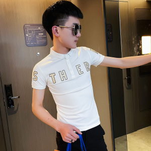 P154-P45 控65 社会小伙修身刺绣短袖polo衫男翻领t恤潮 黑图片