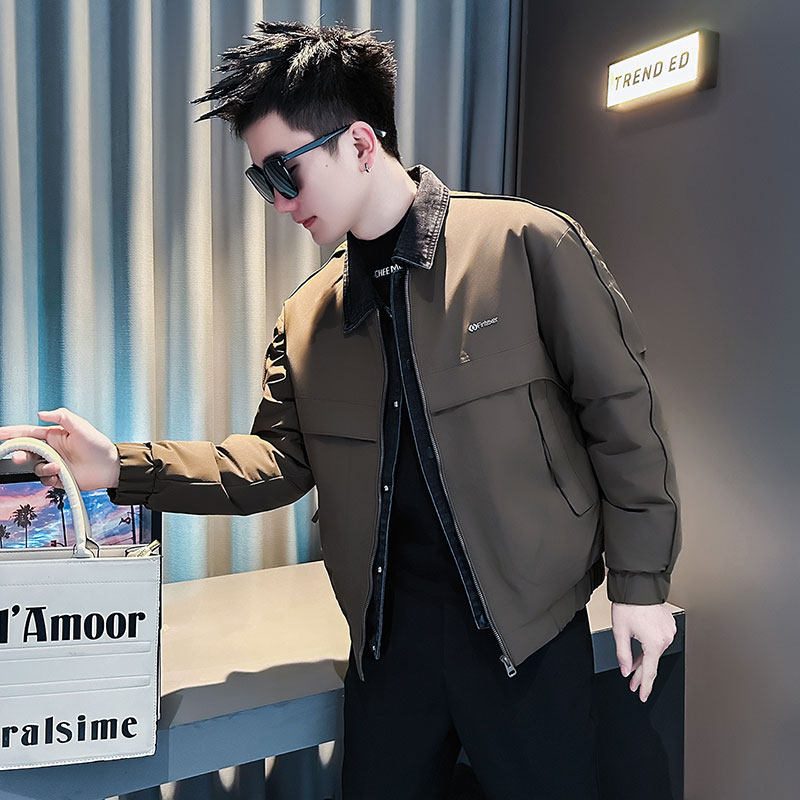 F222-P148控198社会小伙立领棉衣外套潮流修身棉服男咖1，男装棉衣，电商A346