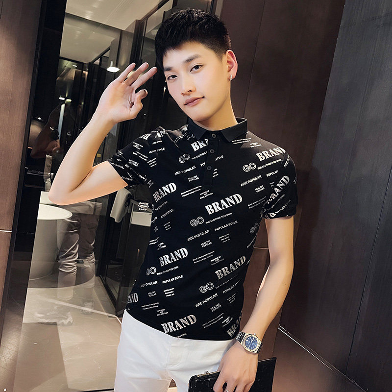 P144-P45控65社会小伙修身短袖polo衫男翻领t恤潮黑,男装Polo衫,电商A346