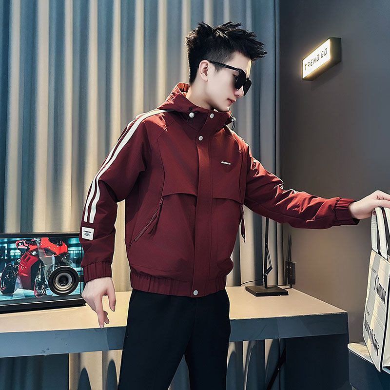 J247-P98控138 秋冬新款社会小伙店主风潮男夹克外套 红1图片