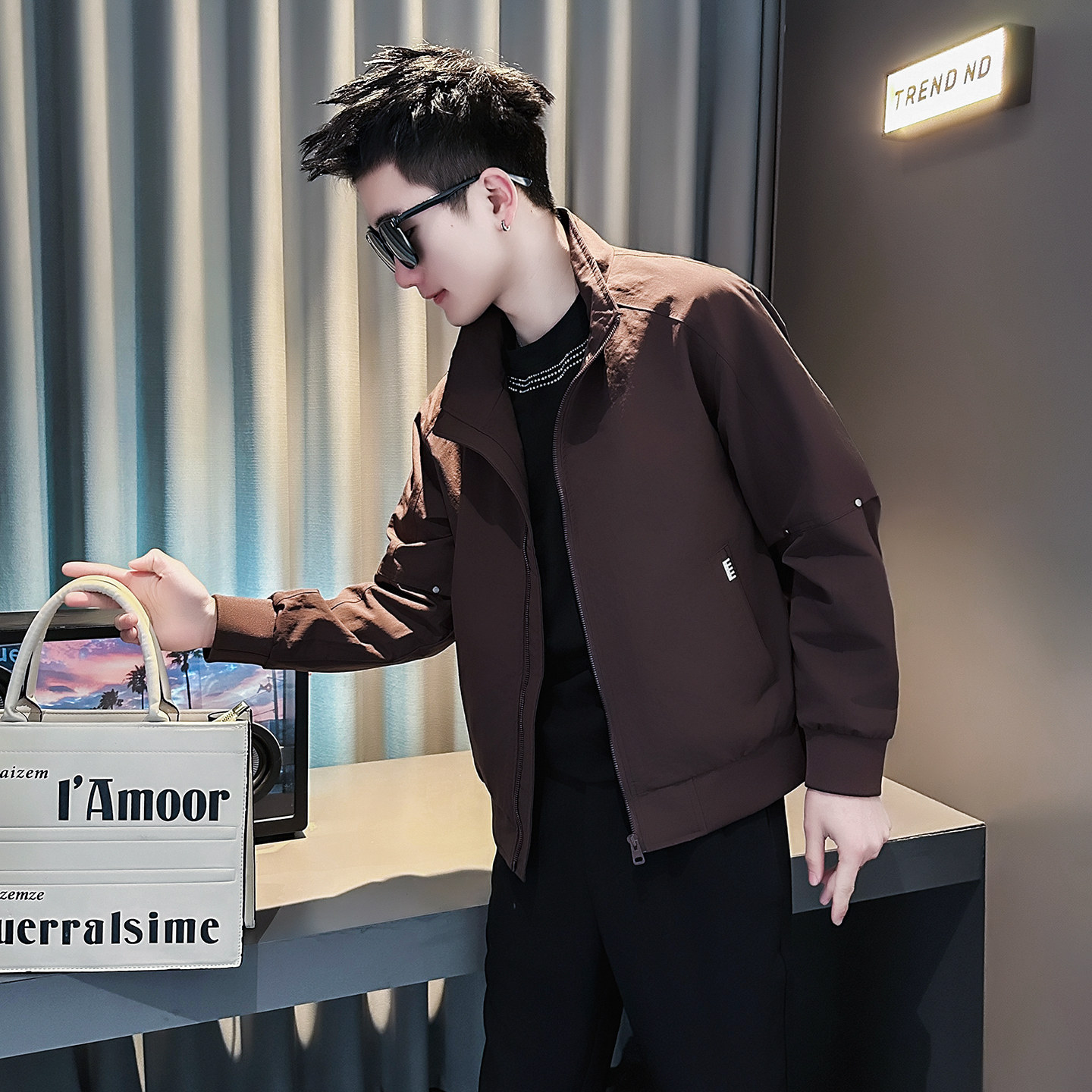 J268-P98控145春装新款社会小伙店主风潮男夹克外套咖1，男装夹克，电商A346