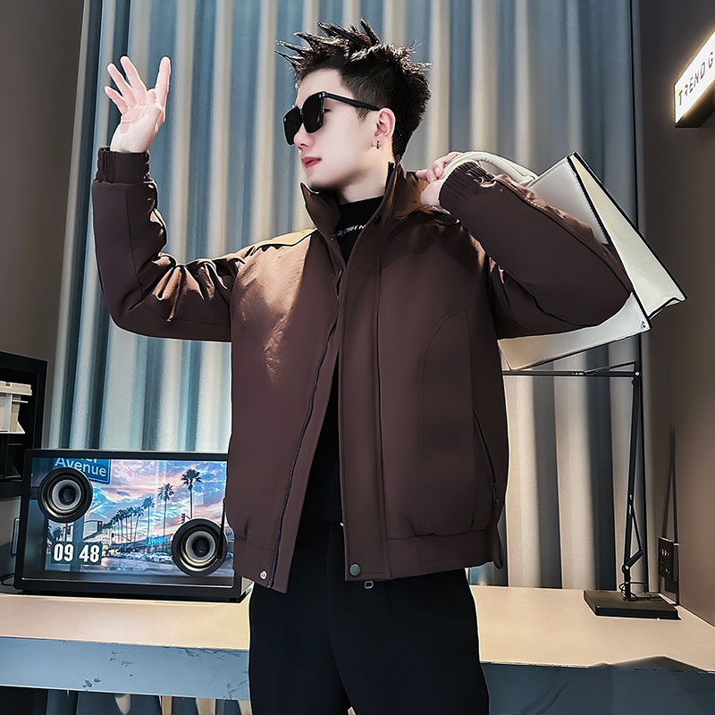 F218-P138控188社会小伙立领棉衣外套潮流修身棉服男咖1,男装棉衣,电商A346
