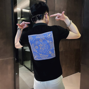 P148-P45 控65 社会小伙修身短袖polo衫男翻领t恤潮 黑1图片