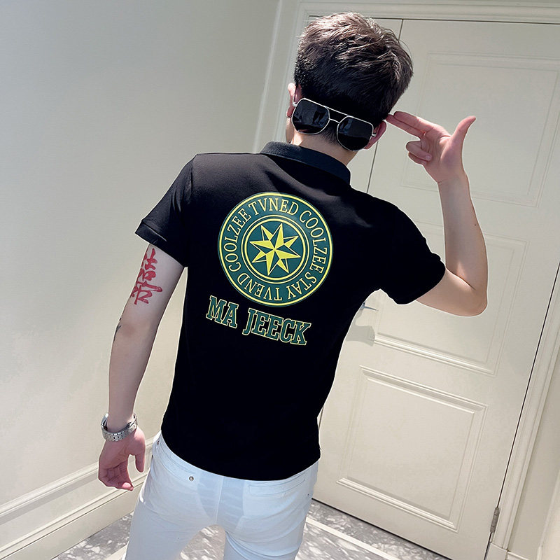 P146-P45控65社会小伙夏季修身短袖polo衫男翻领t恤潮黑,男装Polo衫,电商A346