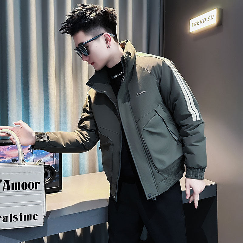 F225-P138控178社会小伙立领棉衣外套潮流修身棉服男军绿1，男装棉衣，电商A346